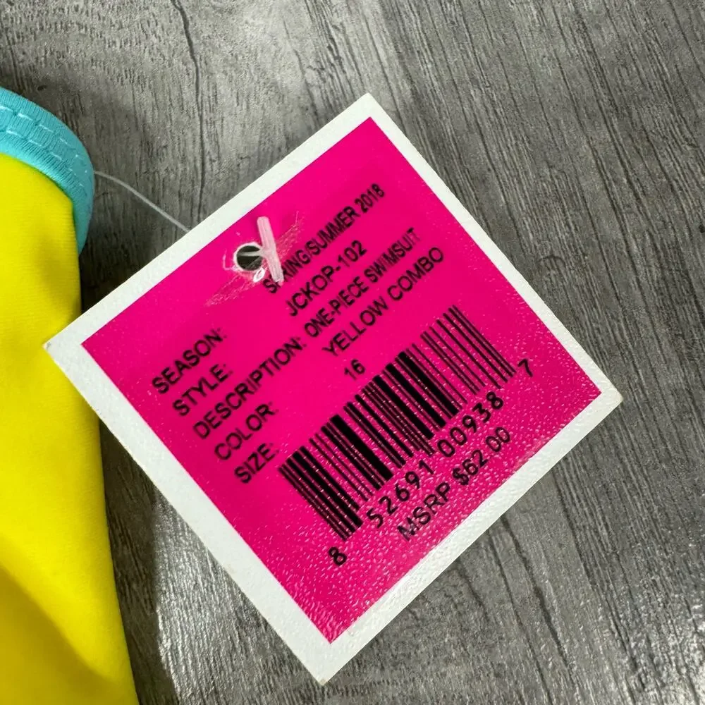 NWT Juicy Couture Girls Yellow Spell Out One Piece Swimsuit Size 16